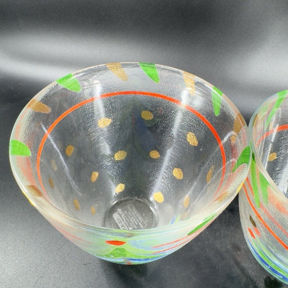 SI AN Italian Hand Painted Glass Bowl Dish Christmas Holiday 24k Gold VTG Set 2 - Picture 9 of 13
